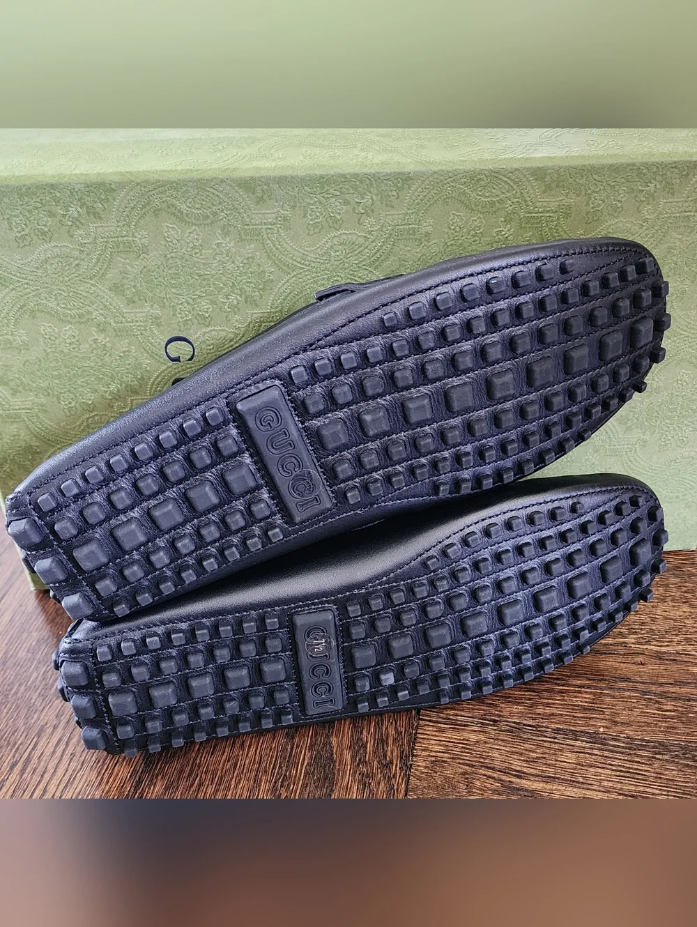 $850 Brand New Gucci GG Interlocking Driver Loafers in Black Leather G 7.5 US 8